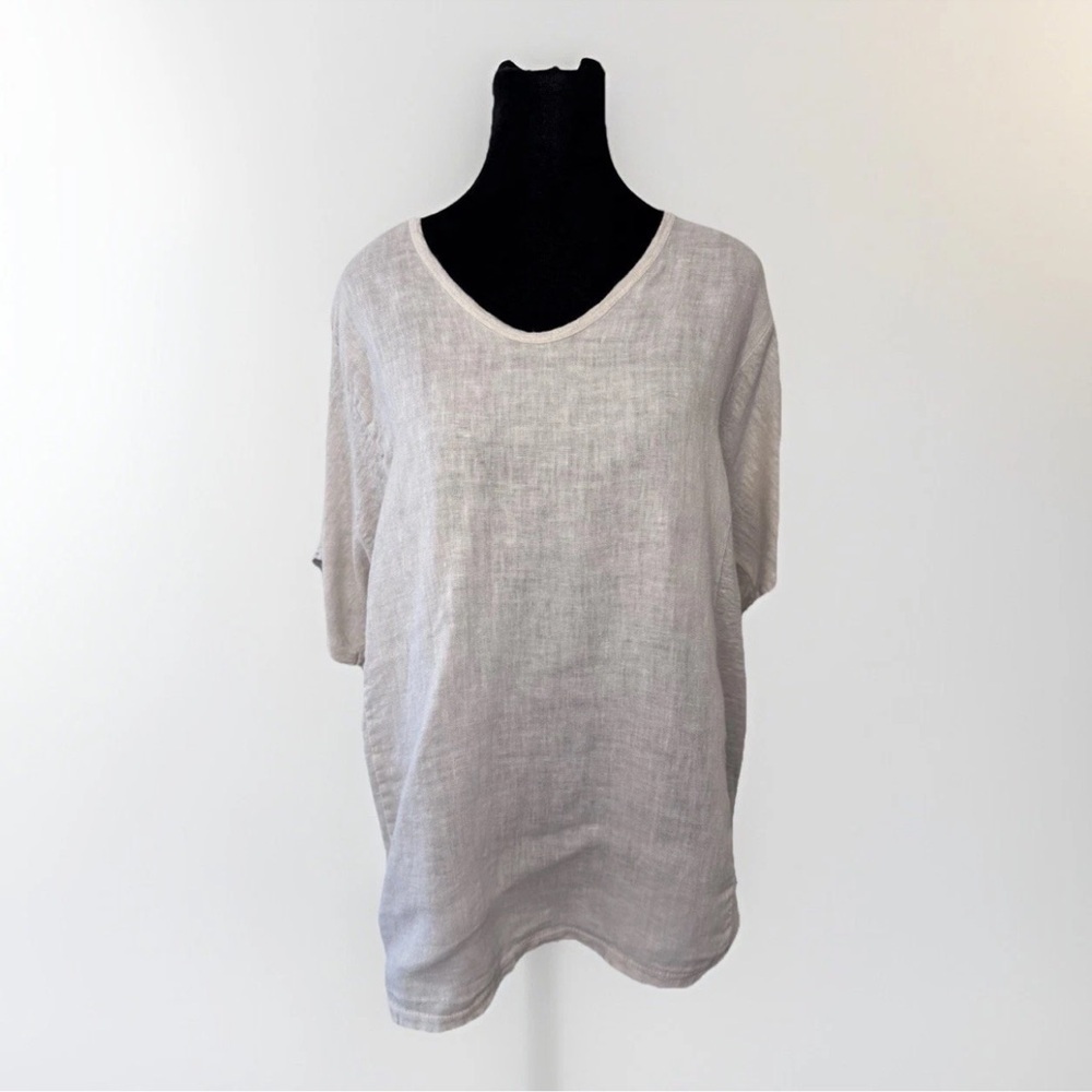 Made In Italy Linen Blouse Sz M Womens Tan Top Artsy Shirt Lagenlook Beachy Boho